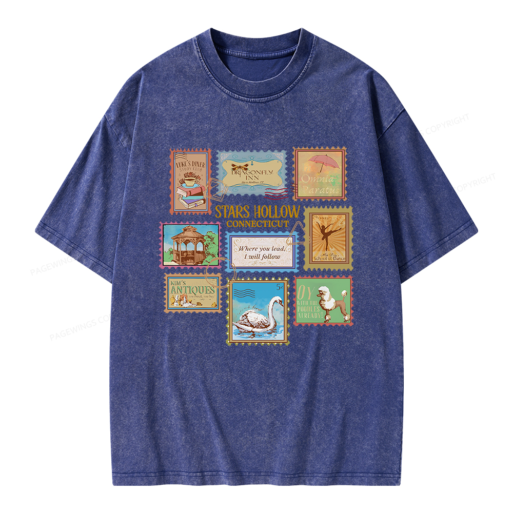 Pagewings Stars Hollow Stamps Unisex Washed T-shirt