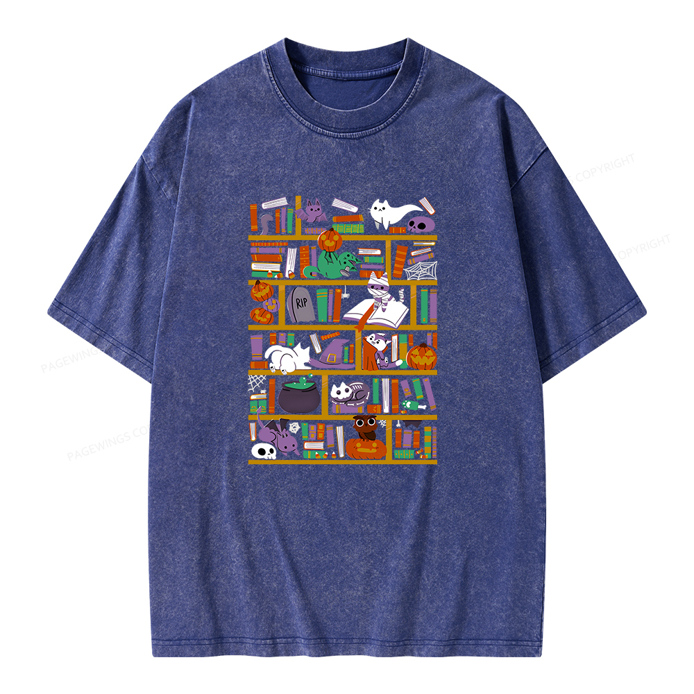 Pagewings Halloween Library Unisex Washed T-shirt