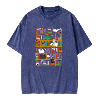 Pagewings Halloween Library Unisex Washed T-shirt
