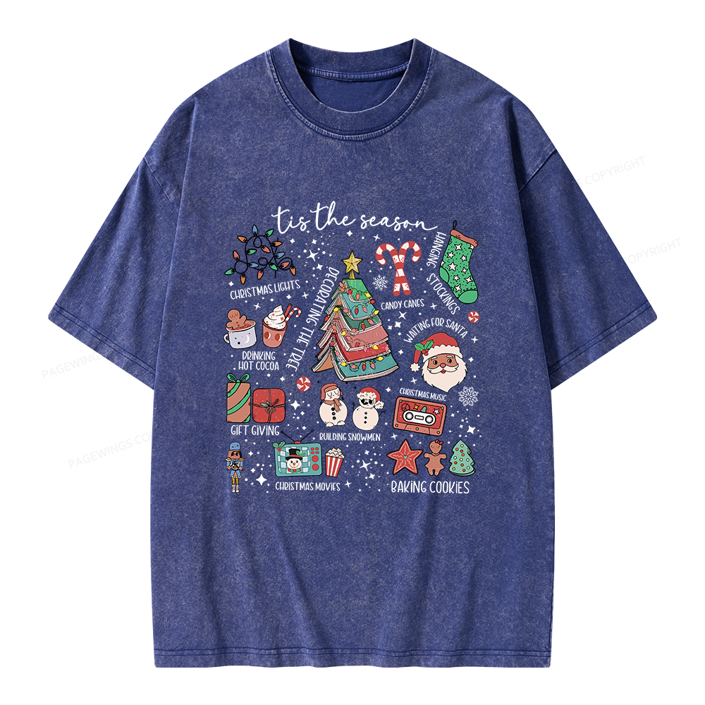Pagewings Book Lover Retro Christmas Unisex Washed T-shirt