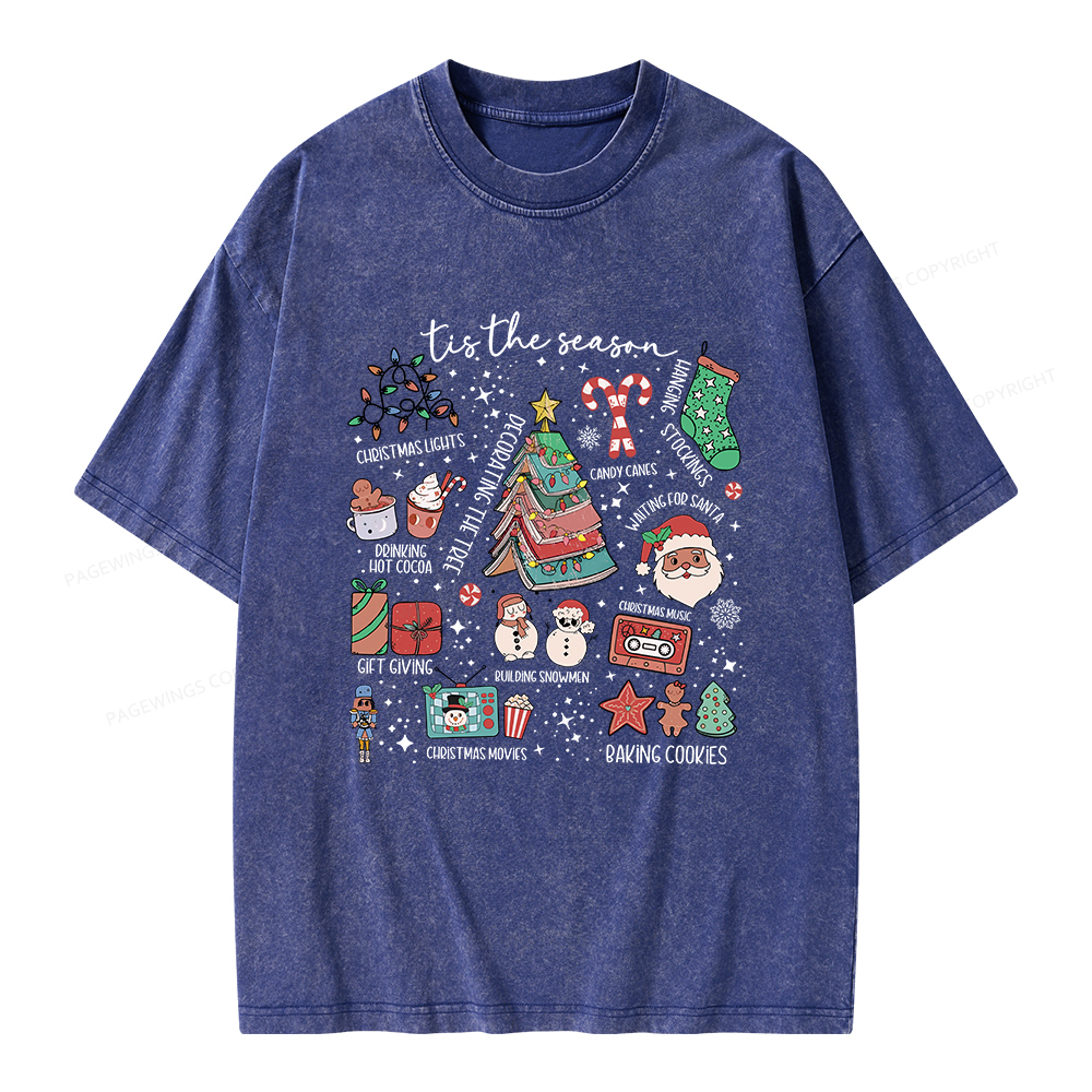 Pagewings Book Lover Retro Christmas Unisex Washed T-shirt