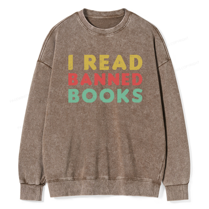 Pagewings Vintage I Read Banned Books Geek Readers T-Shirt Unisex Washed Sweatshirt