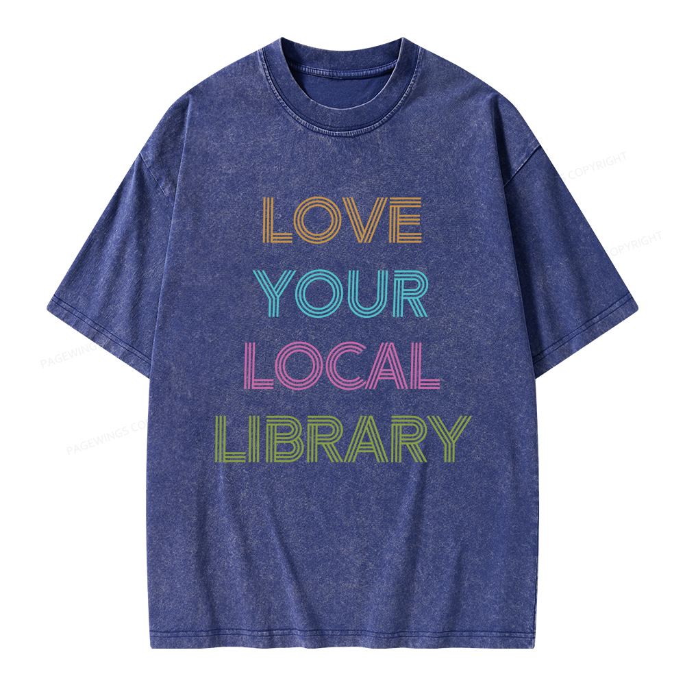 Pagewings Love Your Local Library Unisex Washed T-shirt