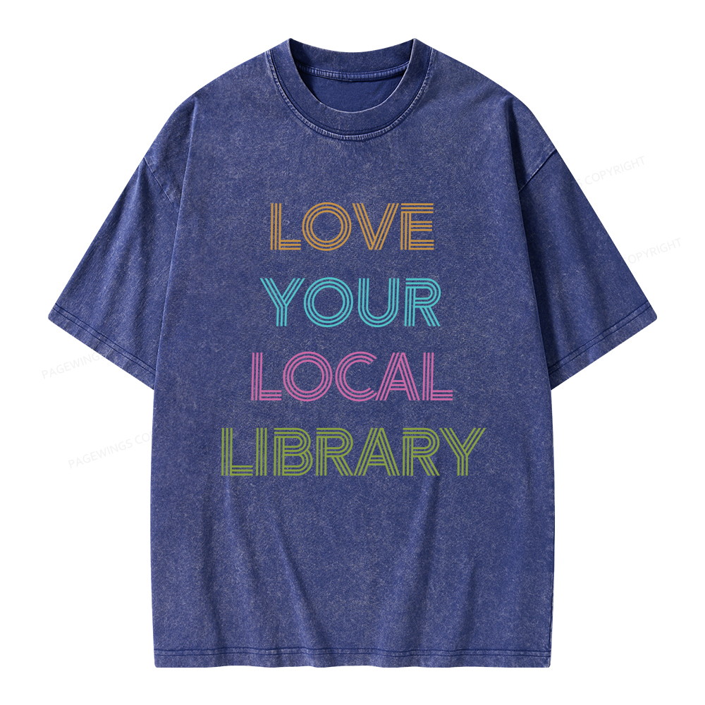Pagewings Love Your Local Library Unisex Washed T-shirt