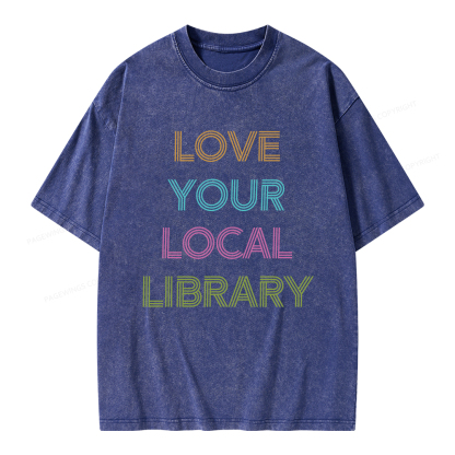 Pagewings Love Your Local Library Unisex Washed T-shirt