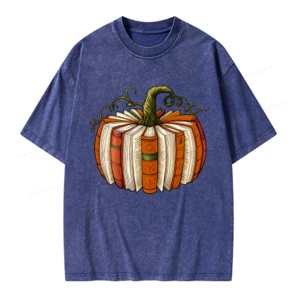Pagewings Fall Book Pumpkin Unisex Washed T-shirt