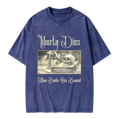 Pagewings Liberty Dies Where Books Are Banned Unisex Washed T-shirt