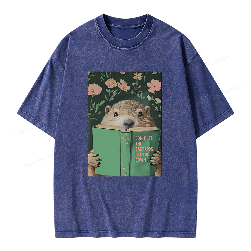 Pagewings Groundhog Reading Motivational Book Unisex Washed T-shirt