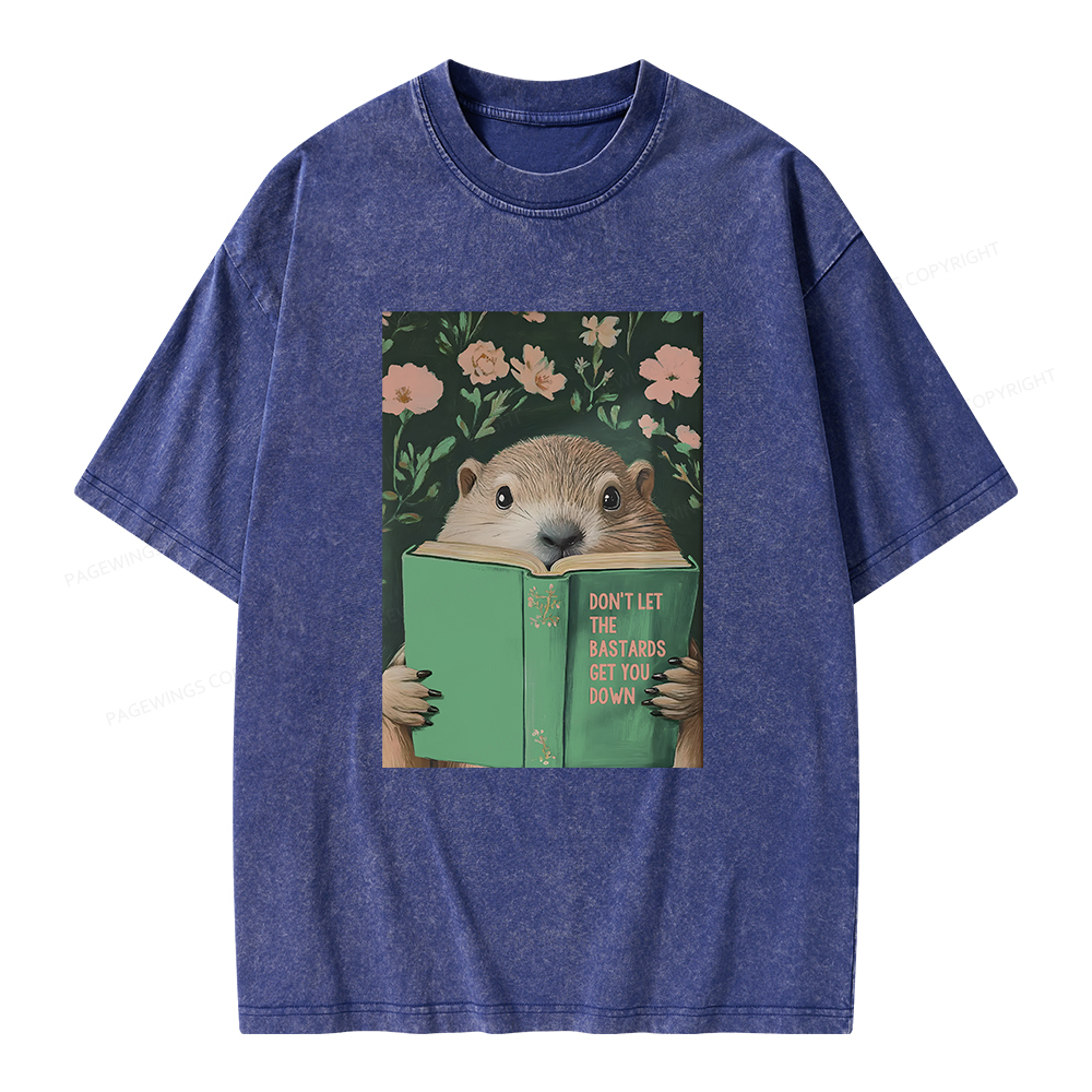 Pagewings Groundhog Reading Motivational Book Unisex Washed T-shirt
