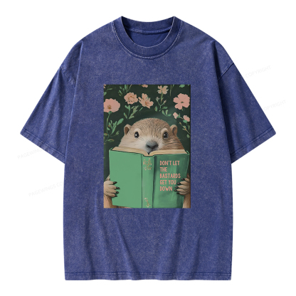 Pagewings Groundhog Reading Motivational Book Unisex Washed T-shirt
