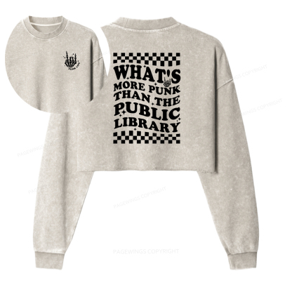 Pagewings Punk The Public Library Women Washed Crop Sweatshirt