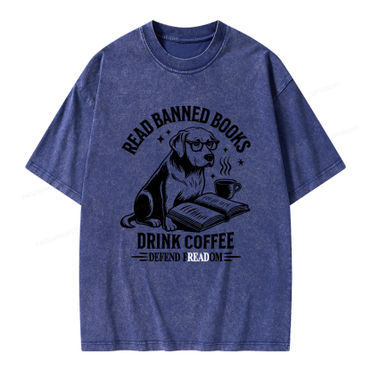 Pagewings Read Books Drink Coffee Defend Freadom Unisex Washed T-shirt