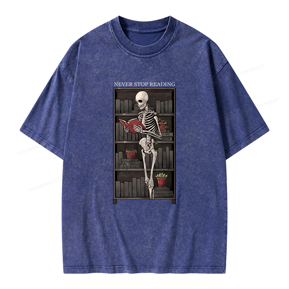 Pagewings Never Stop Reading Unisex Washed T-shirt