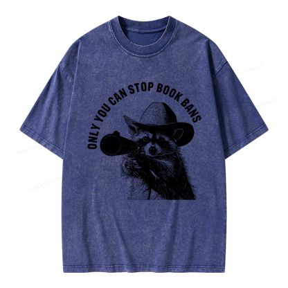 Pagewings Only You Can Stop Book Bans Unisex Washed T-shirt