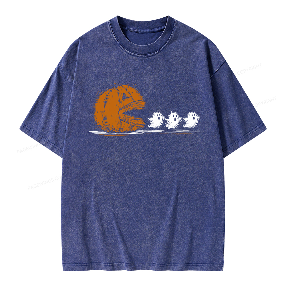 Pagewings Halloween Pumpkin Eat Ghost Unisex Washed T-shirt