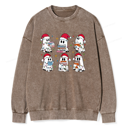 Pagewings Christmas Book Ghost Unisex Washed Sweatshirt