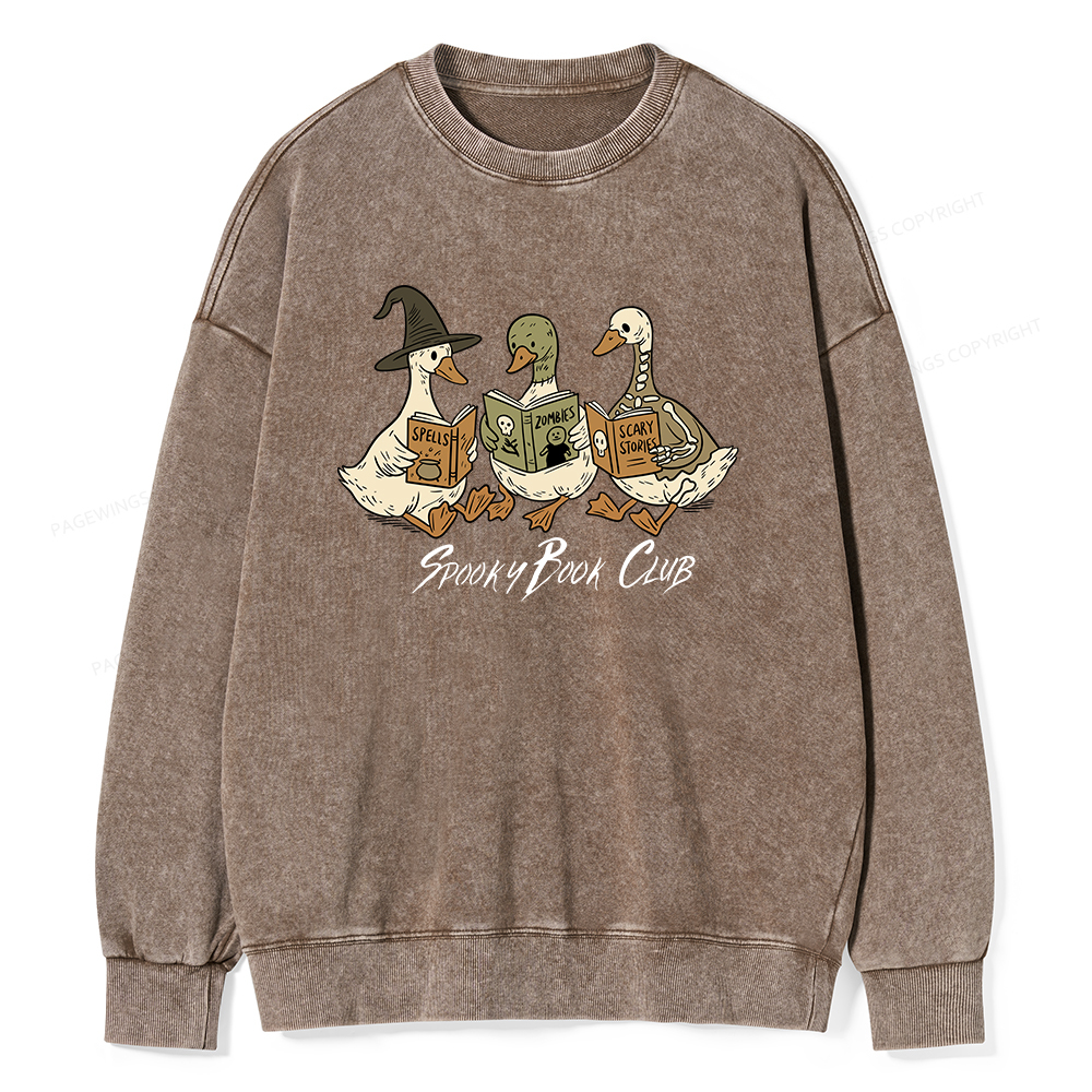 Pagewings Spooky Book Club Unisex Washed Sweatshirt
