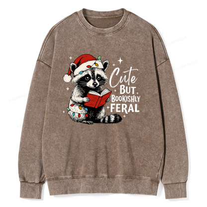 Pagewings Cute But Feral Unisex Washed Sweatshirt