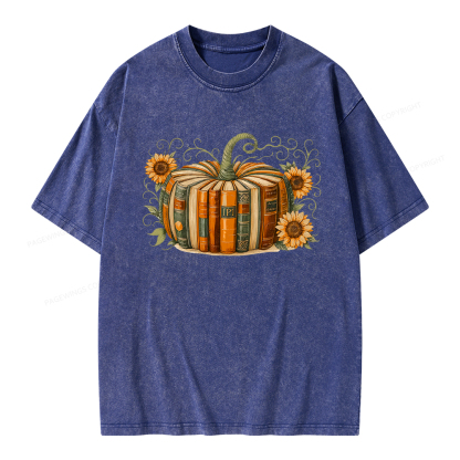 Pagewings Fall Book Pumpkin Unisex Washed T-shirt