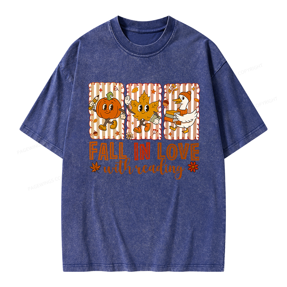 Pagewings Fall In Love With Reading Unisex Washed T-shirt