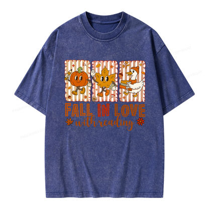 Pagewings Fall In Love With Reading Unisex Washed T-shirt