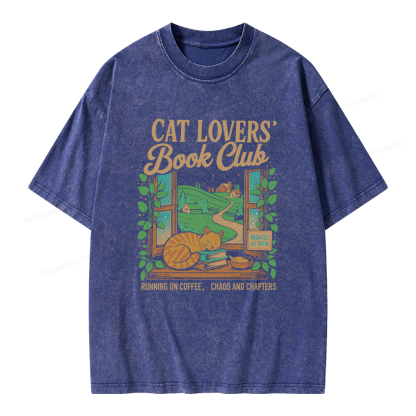 Pagewings Cat Lovers' Book Club Unisex Washed T-shirt