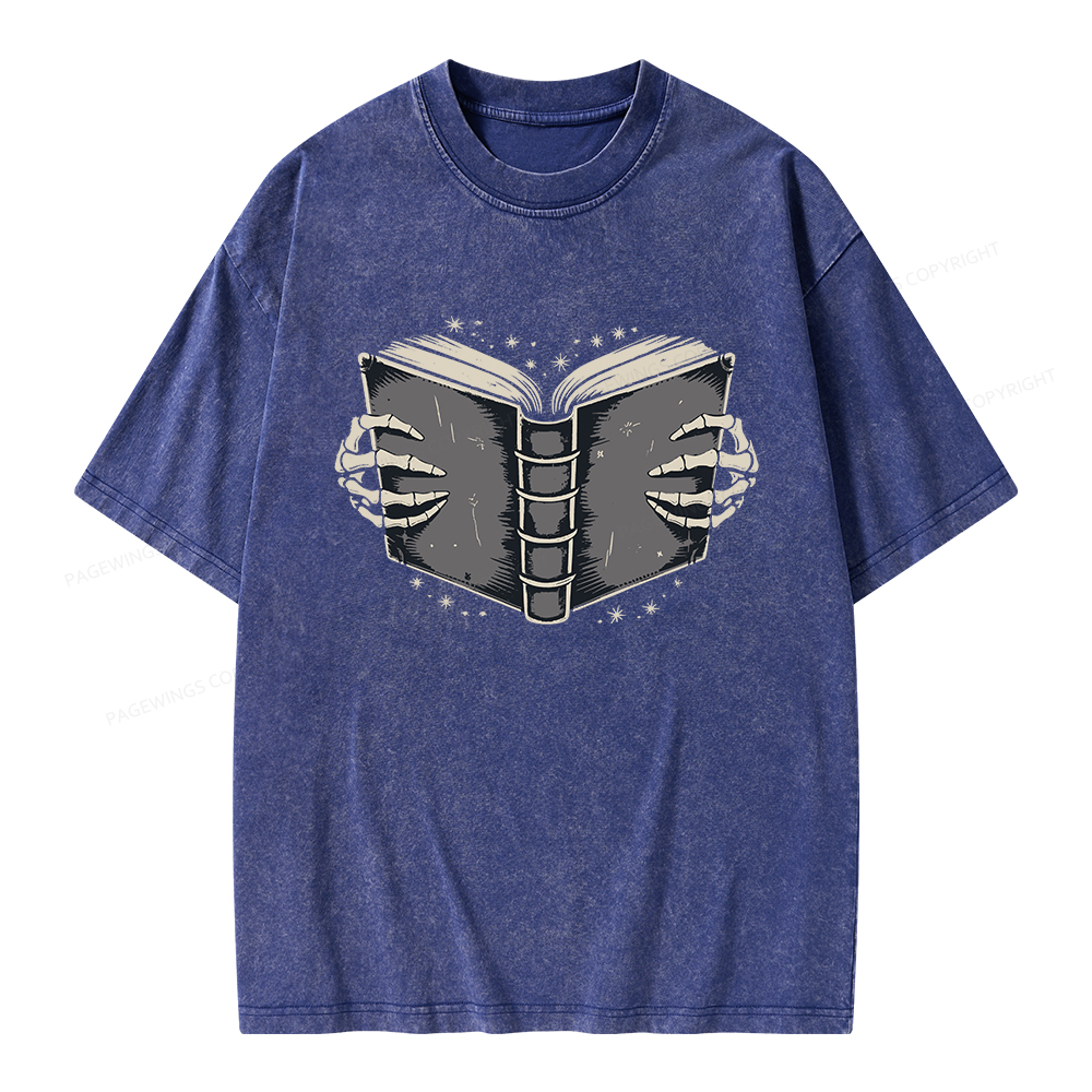 Pagewings Book Skeleton Hands Unisex Washed T-shirt
