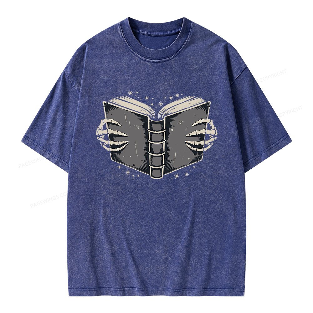 Pagewings Book Skeleton Hands Unisex Washed T-shirt