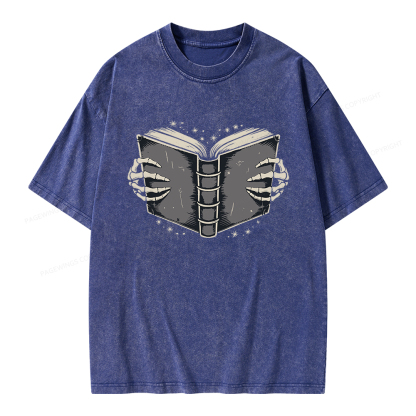 Pagewings Book Skeleton Hands Unisex Washed T-shirt