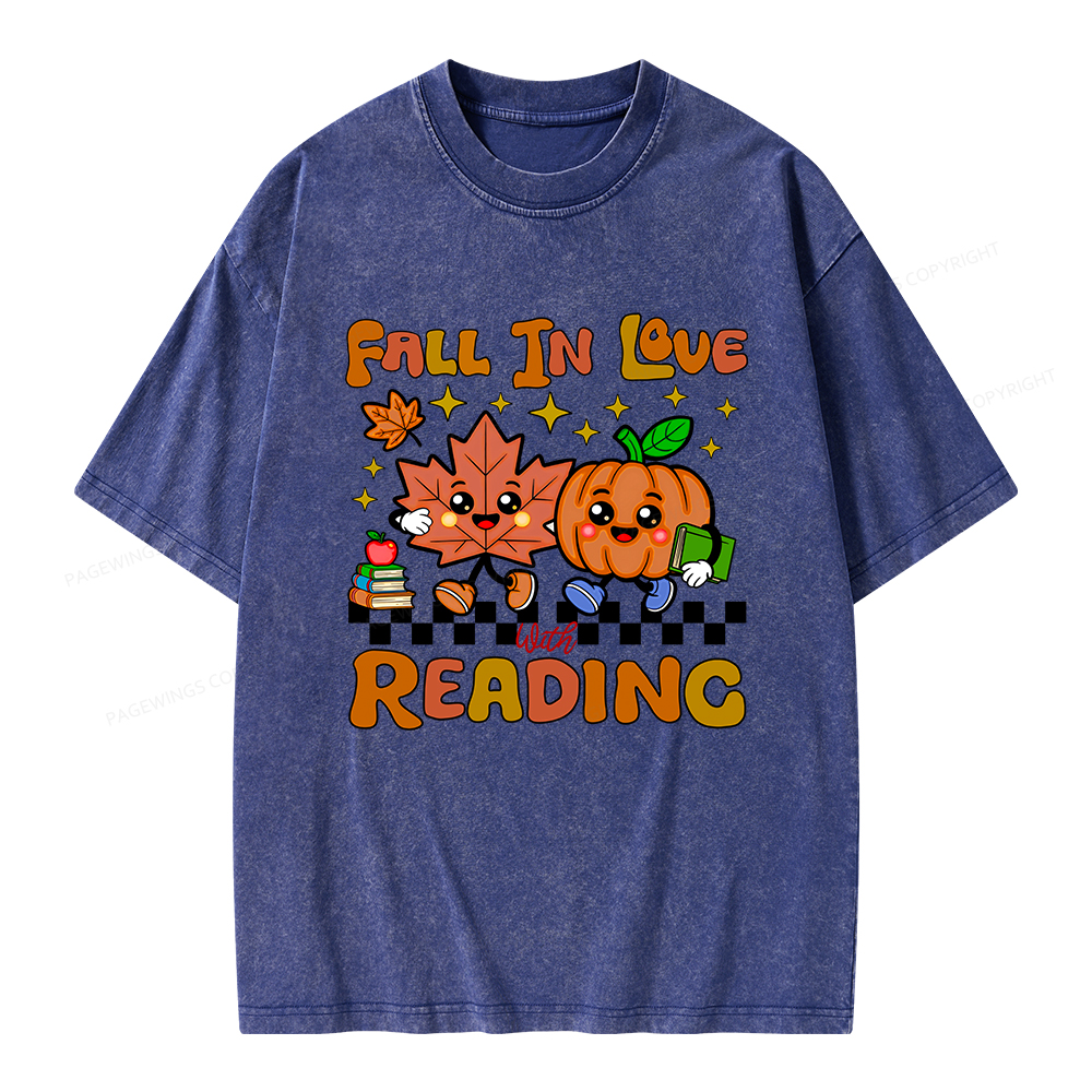 Pagewings Thanksgiving Fall In Love With Reading Unisex Washed T-shirt