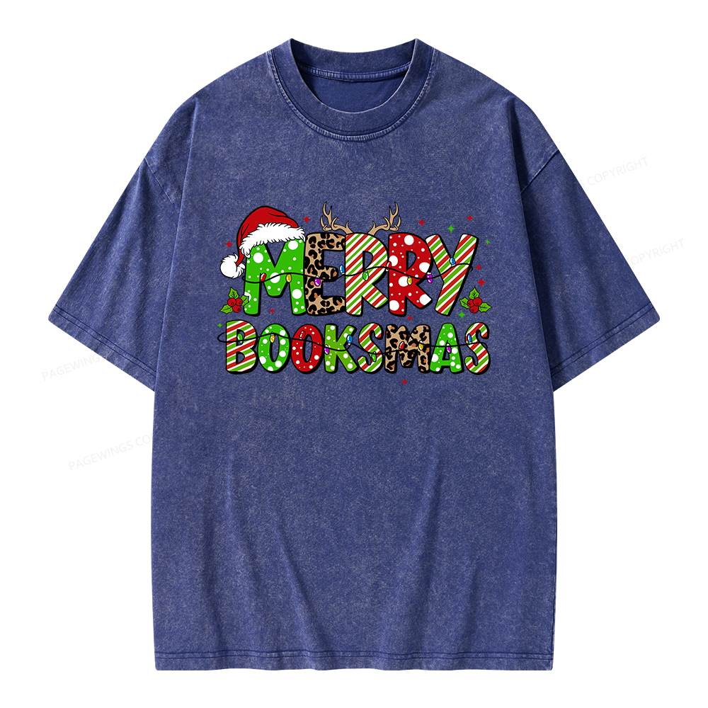 Pagewings Merry Booksmas Unisex Washed T-shirt
