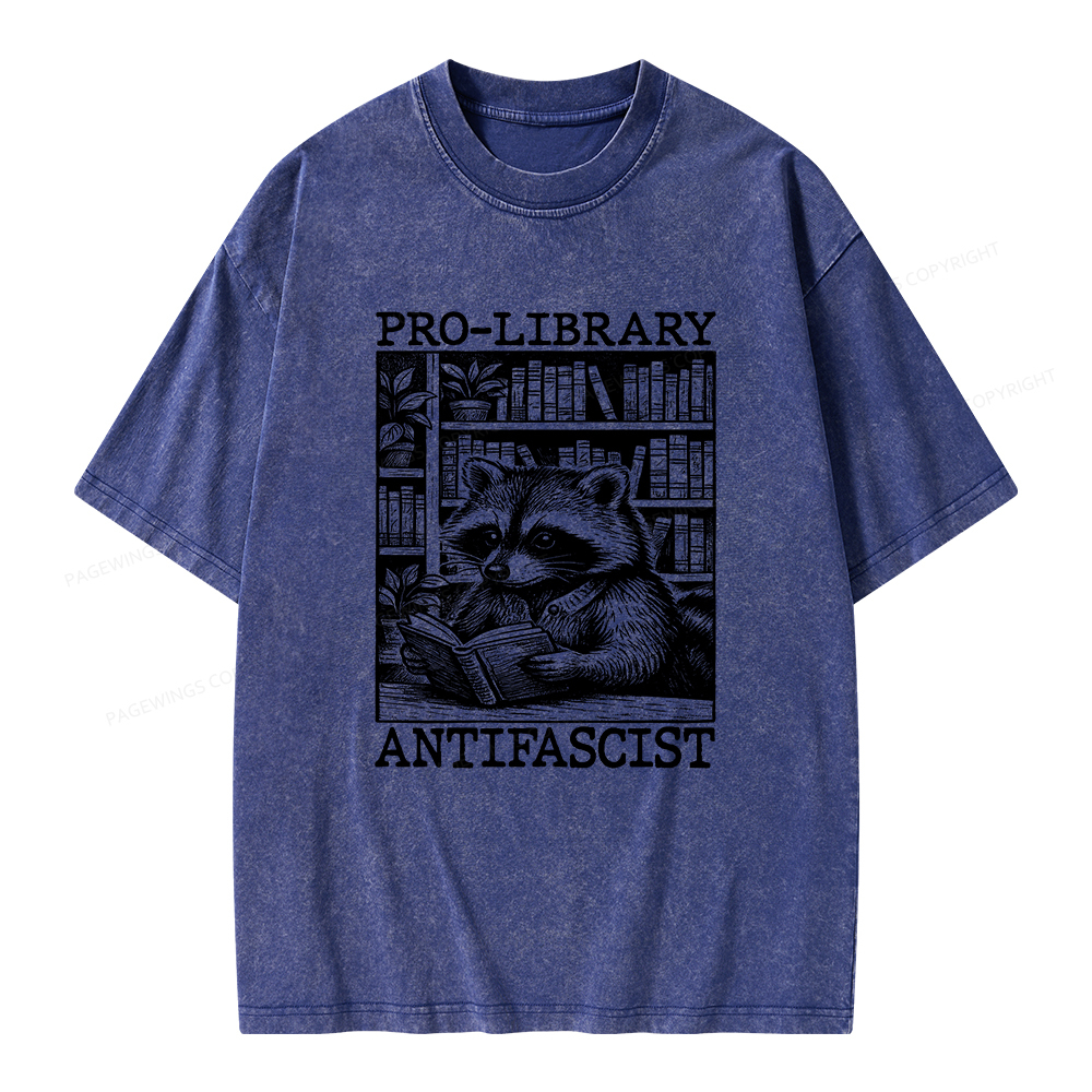 Pagewings Pro Library Antifascist Unisex Washed T-shirt