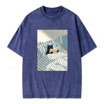 Pagewings Cat Reading Unisex Washed T-shirt