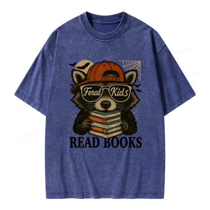 Pagewings Feral Kid Read Books Unisex Washed T-shirt
