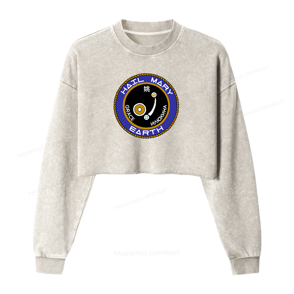 Pagewings Mission Patch Women Washed Crop Sweatshirt