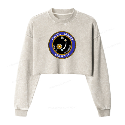Pagewings Mission Patch Women Washed Crop Sweatshirt