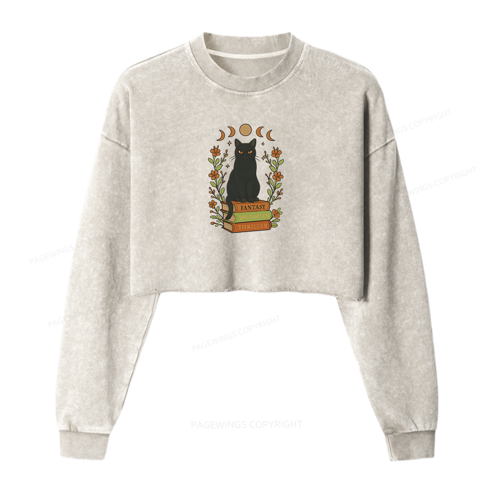 Pagewings Book Lover Women Washed Crop Sweatshirt