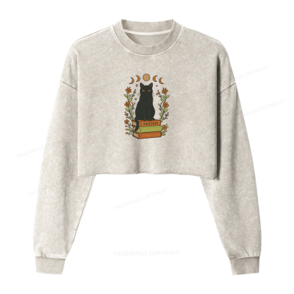 Pagewings Book Lover Women Washed Crop Sweatshirt