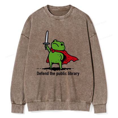 Pagewings Defend The Public Library Unisex Washed Sweatshirt