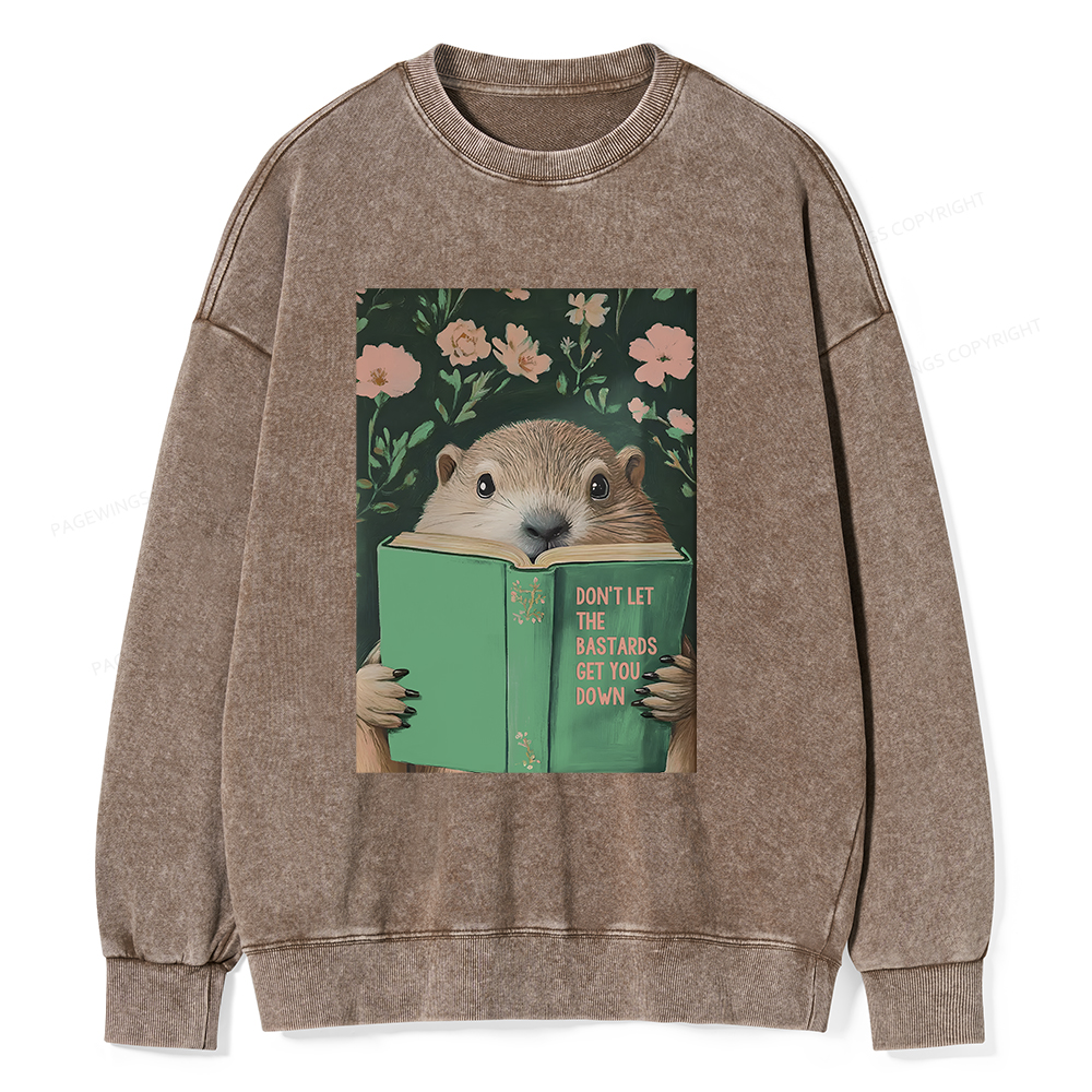 Pagewings Groundhog Reading Motivational Book Unisex Washed Sweatshirt