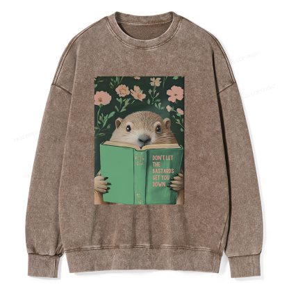 Pagewings Groundhog Reading Motivational Book Unisex Washed Sweatshirt