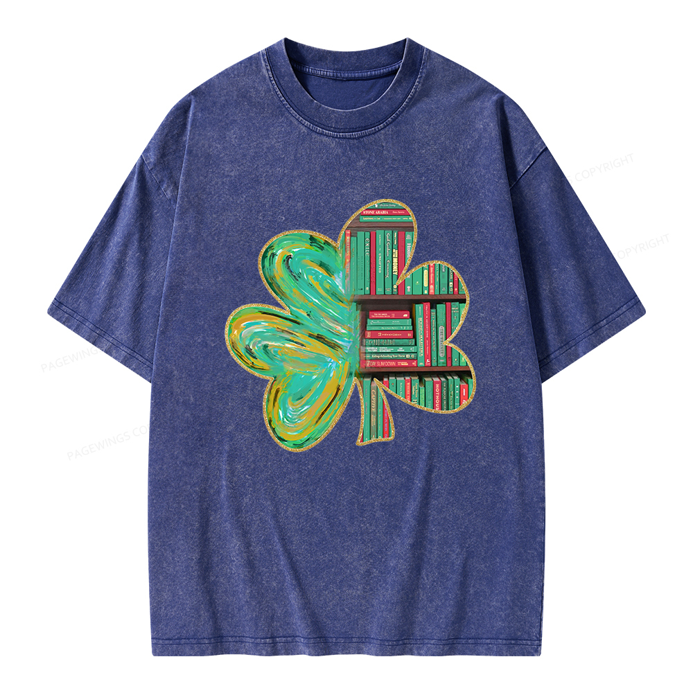 Pagewings Cloverleaf Creative Bookshelf Unisex Washed T-shirt
