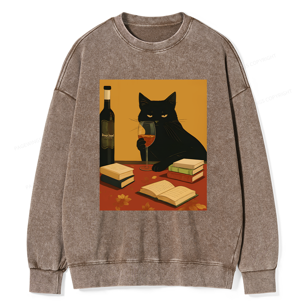 Pagewings Easily Distracted By Wine And Books Unisex Washed Sweatshirt