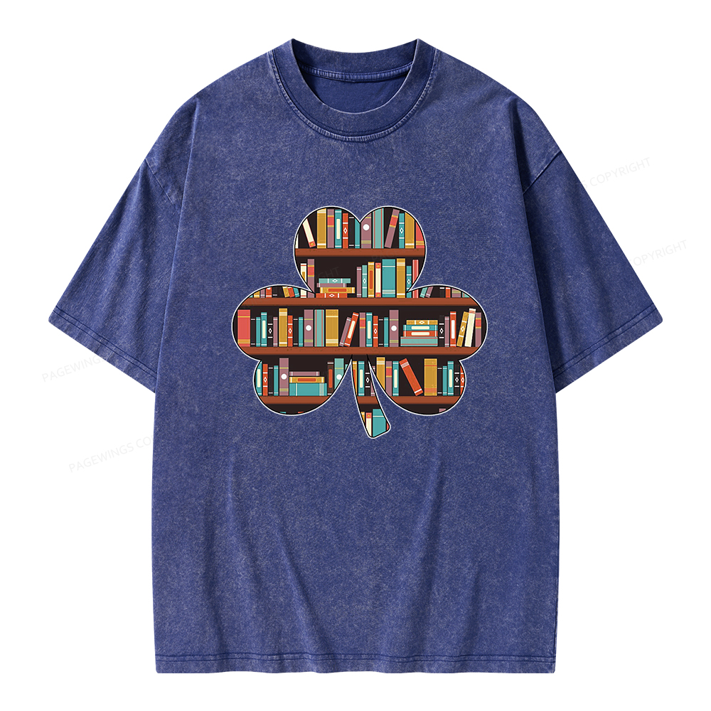 Pagewings Cloverleaf Creative Bookshelf Unisex Washed T-shirt