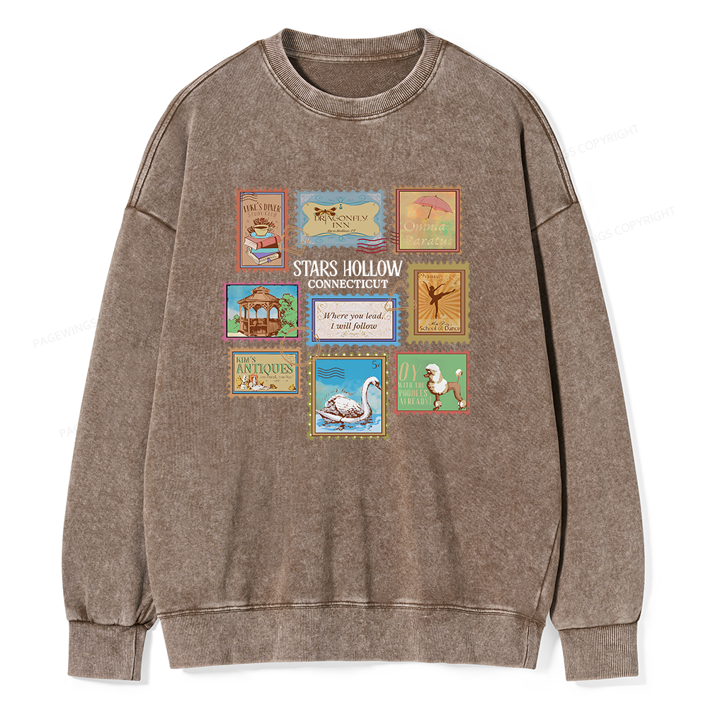 Pagewings Stars Hollow Stamps Unisex Washed Sweatshirt