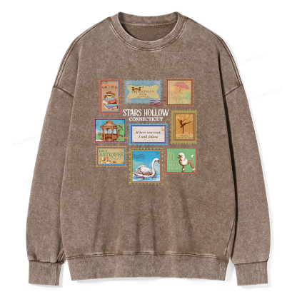 Pagewings Stars Hollow Stamps Unisex Washed Sweatshirt