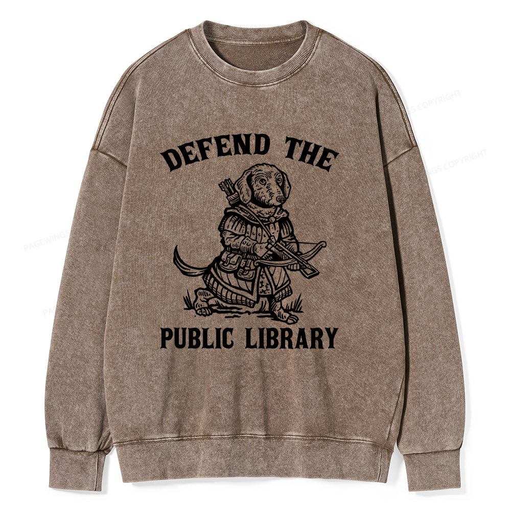 Pagewings Defend The Public Library Unisex Washed Sweatshirt