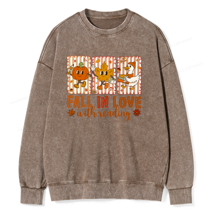 Pagewings Fall In Love With Reading Unisex Washed Sweatshirt