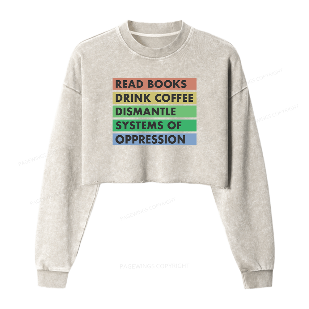 Pagewings Read Books Women Washed Crop Sweatshirt