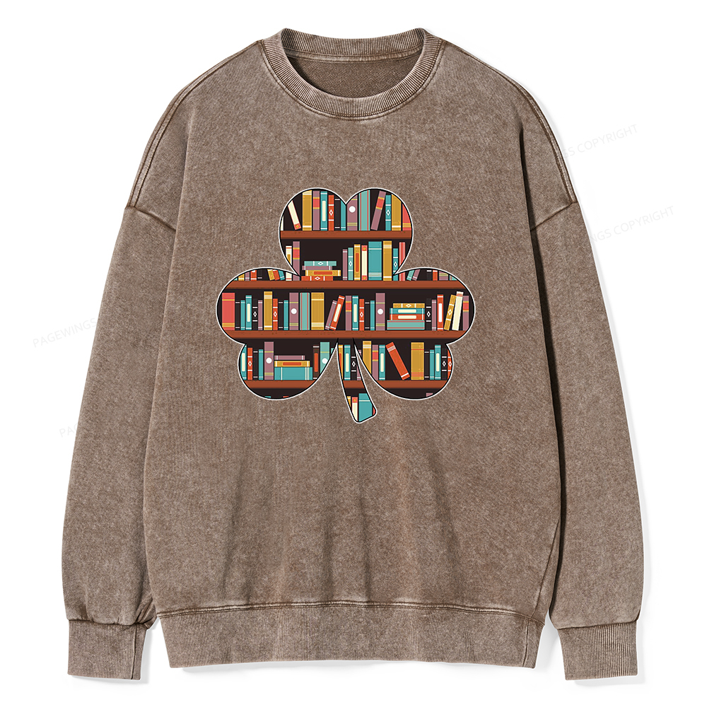 Pagewings Cloverleaf Creative Bookshelf Unisex Washed Sweatshirt